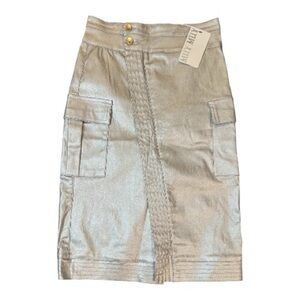 Muy Muy Silver Metallic Cargo Midi Skirt